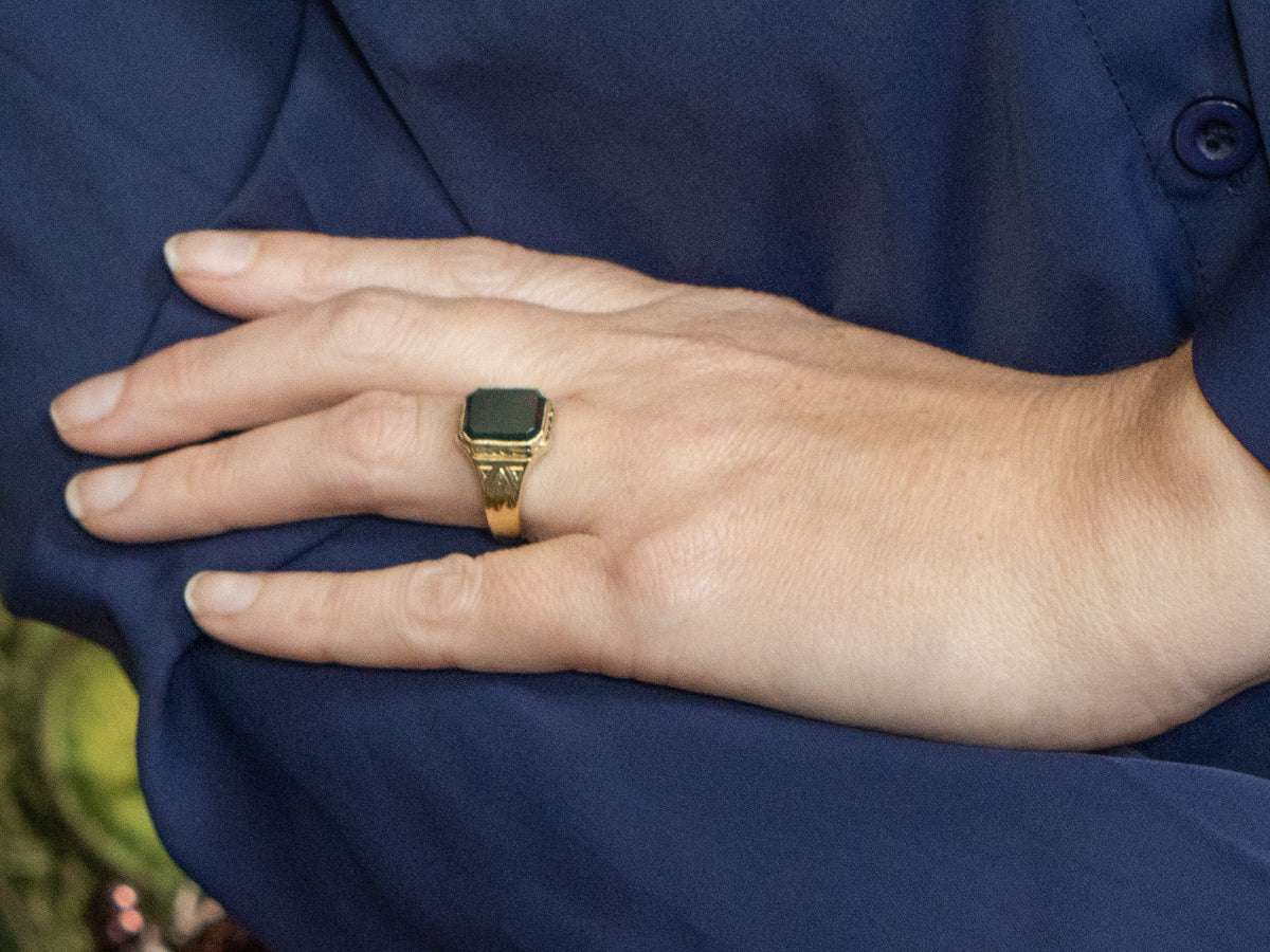 Antique Unisex Bloodstone Solitaire Ring