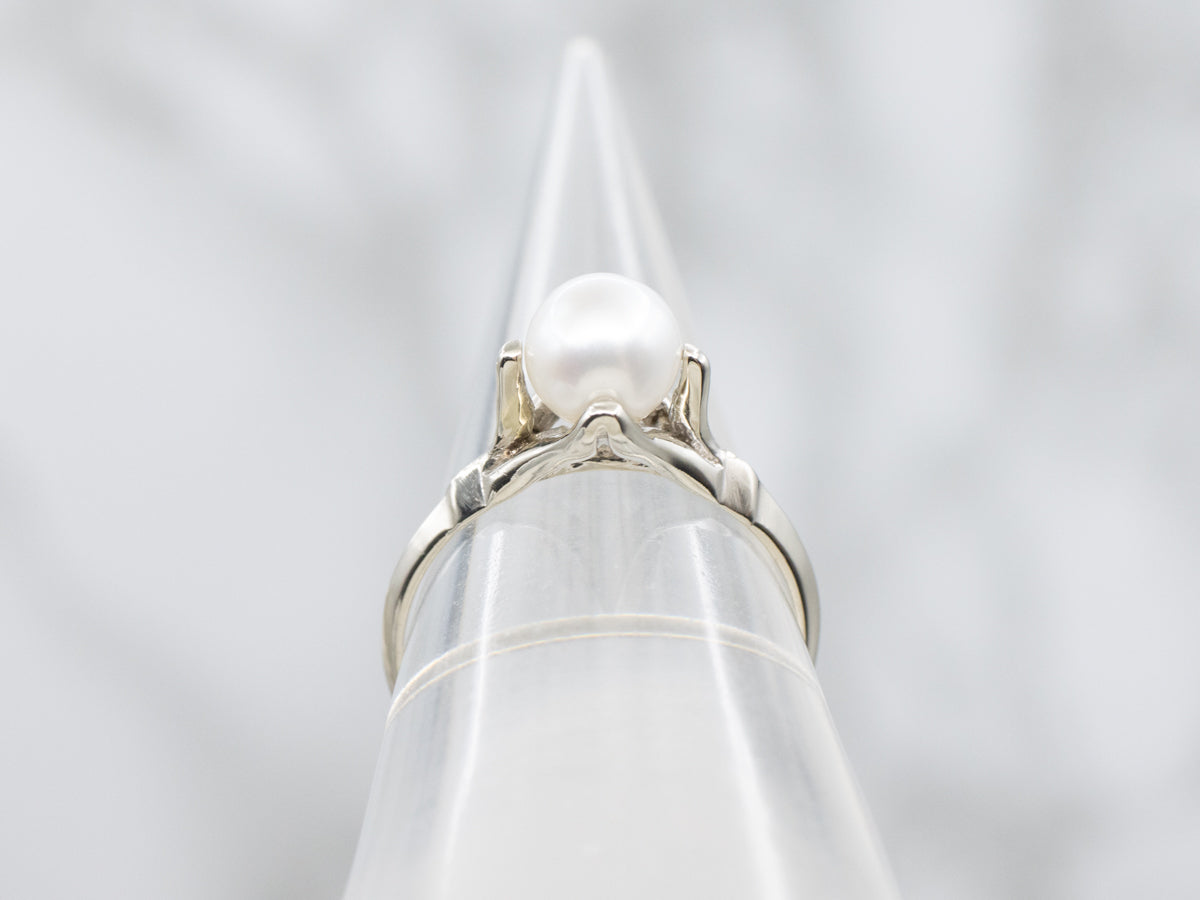 White Gold Pearl Solitaire Ring