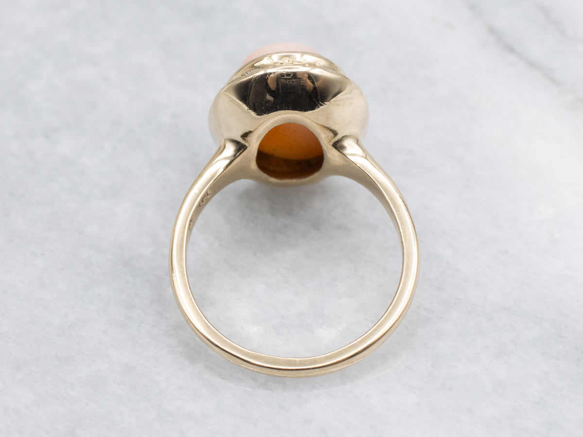 Vintage Sweet Pink Coral 14K Yellow Engraved Gold Ring