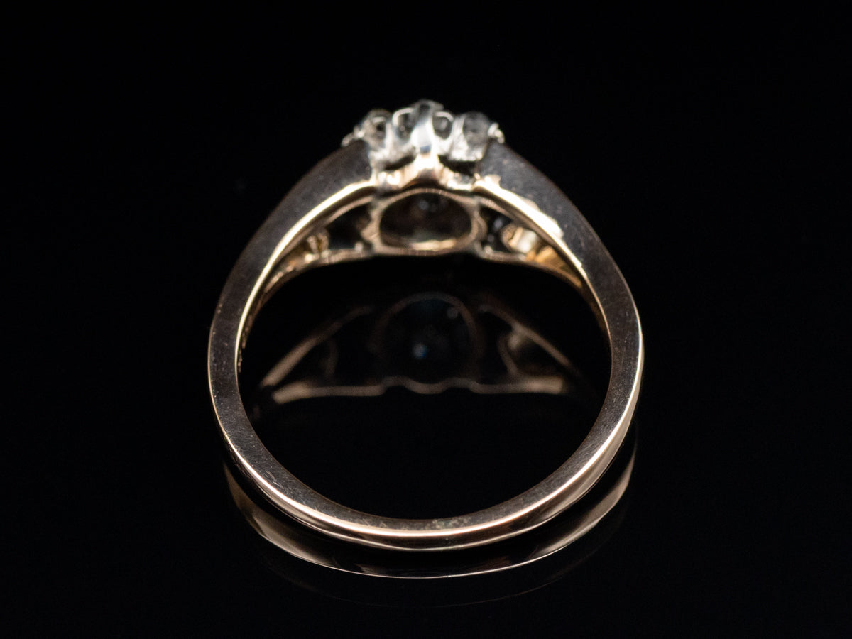 Opal and Old Mine Cut Diamond Halo Gold and Sterling Silver Ring