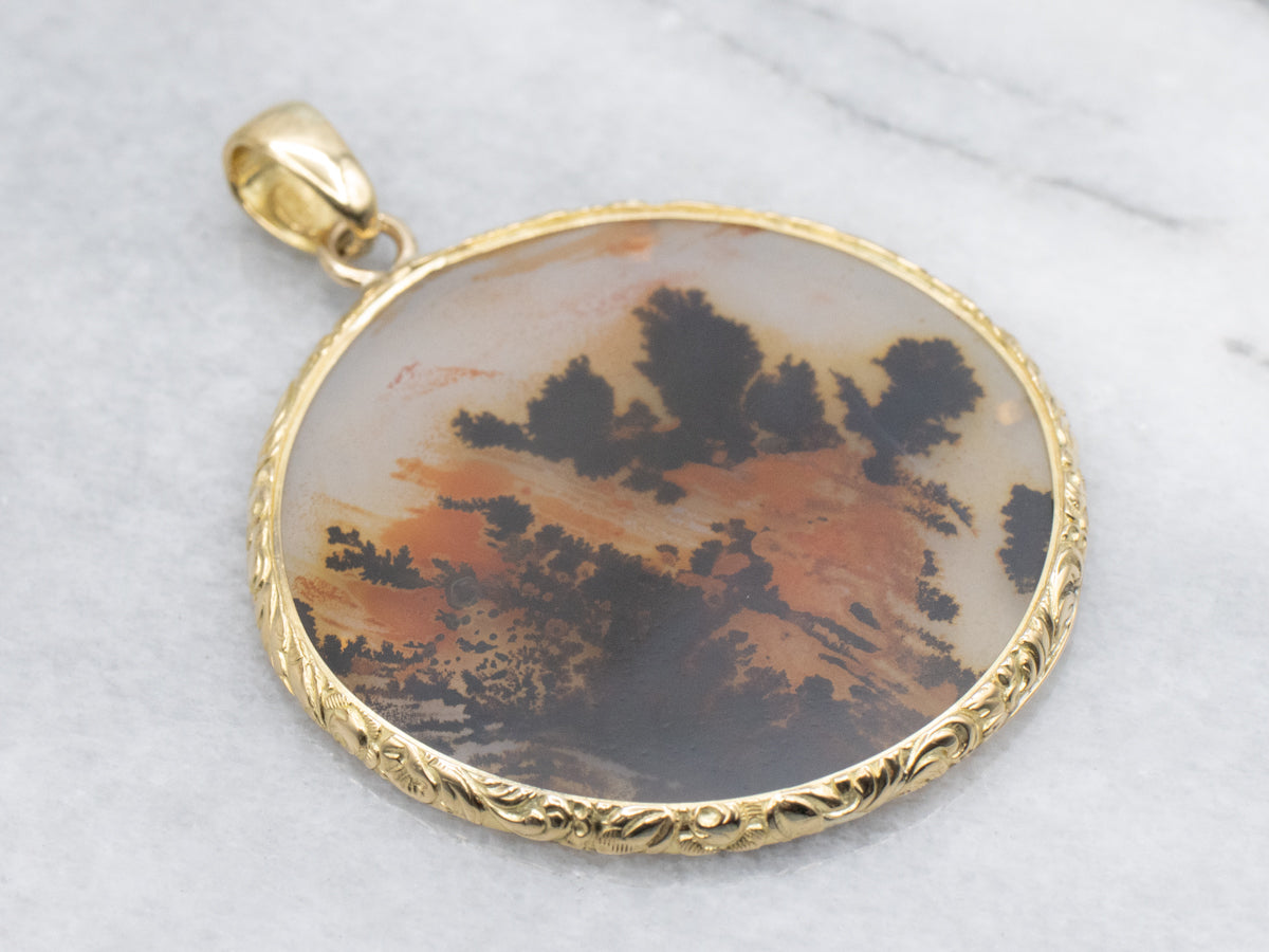 18K Yellow Gold Dendritic Agate Pendant