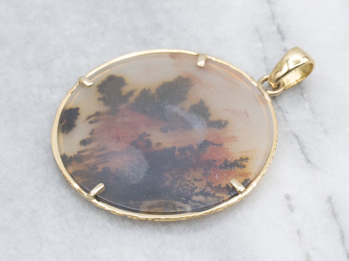 18K Yellow Gold Dendritic Agate Pendant