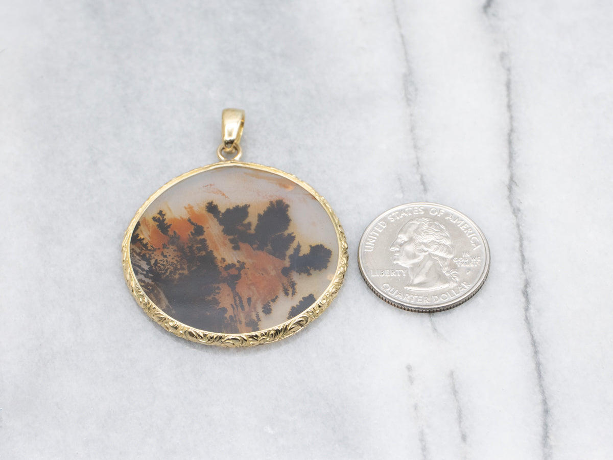 18K Yellow Gold Dendritic Agate Pendant