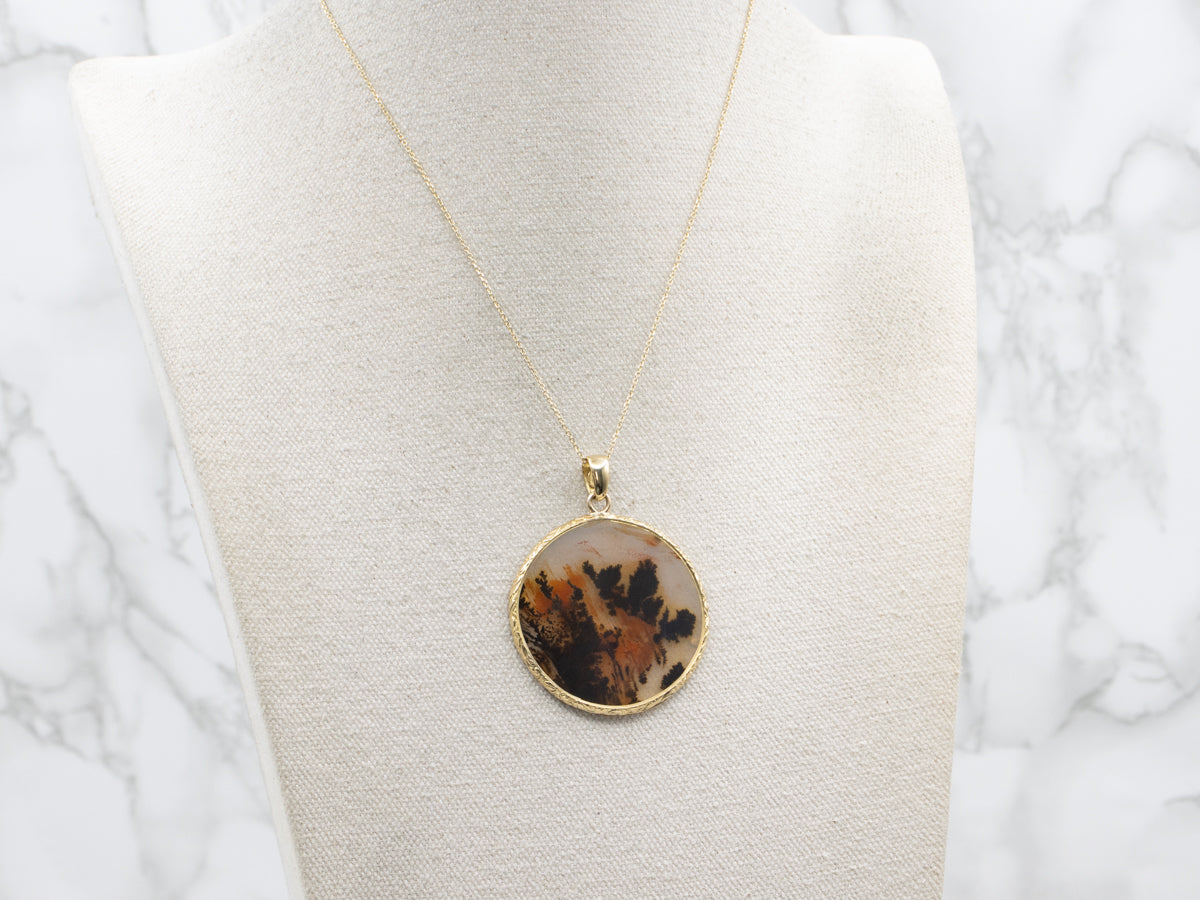 18K Yellow Gold Dendritic Agate Pendant