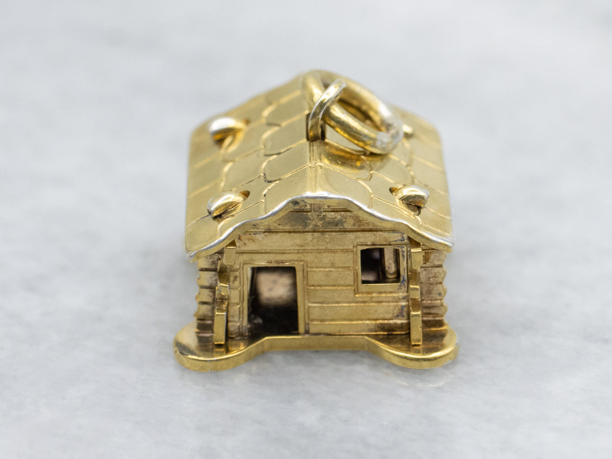 Vintage 800 Gold Log Cabin Charm