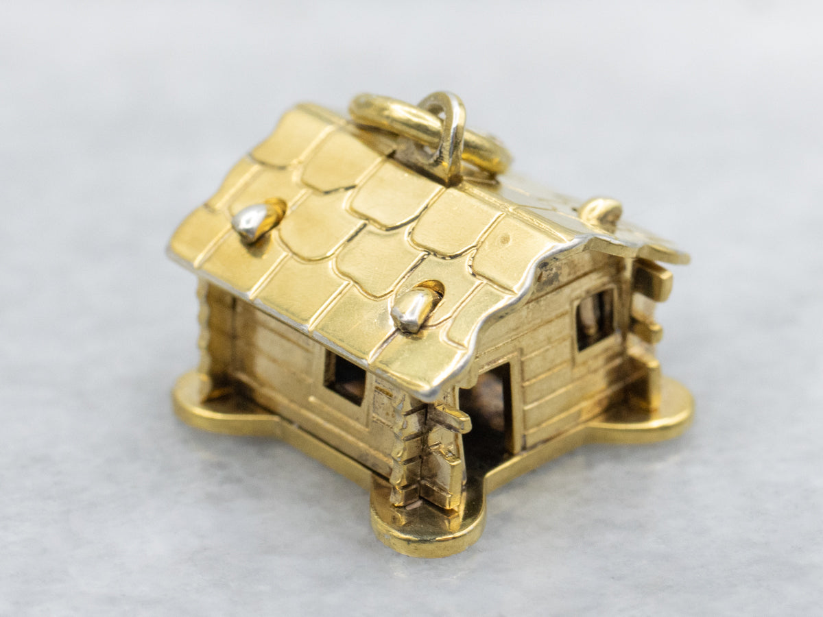 Vintage 800 Gold Log Cabin Charm
