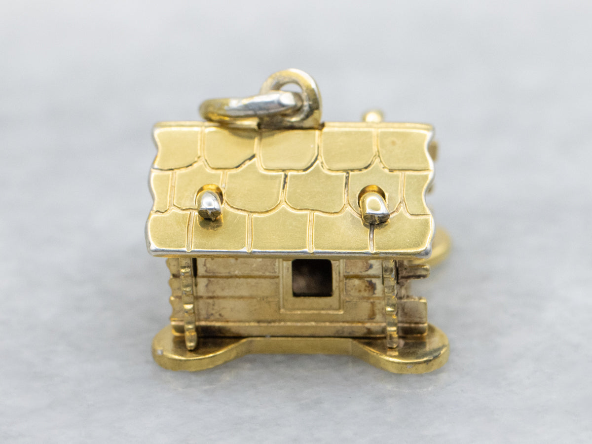 Vintage 800 Gold Log Cabin Charm