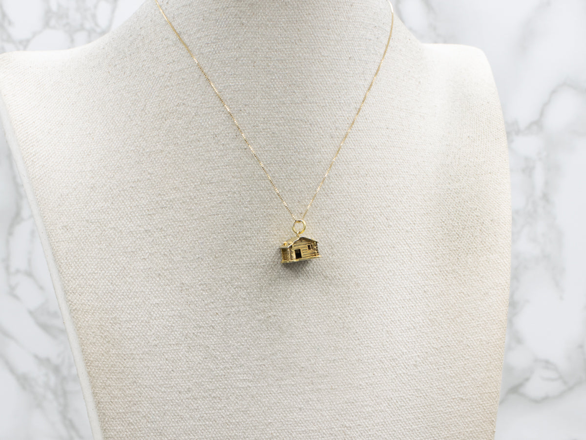 Vintage 800 Gold Log Cabin Charm