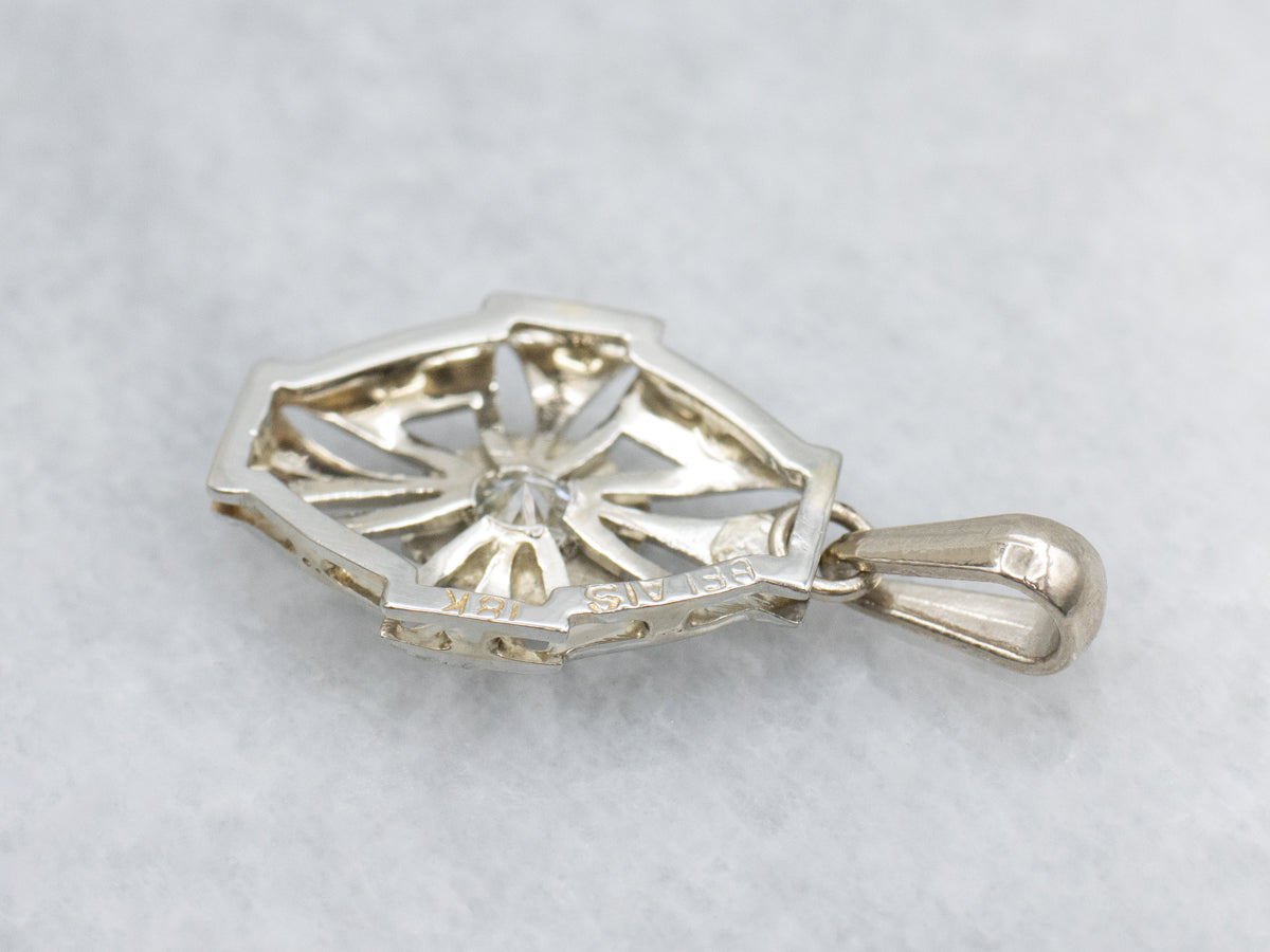 Art Deco Diamond 14K White Gold Stick Pin Conversion Pendant