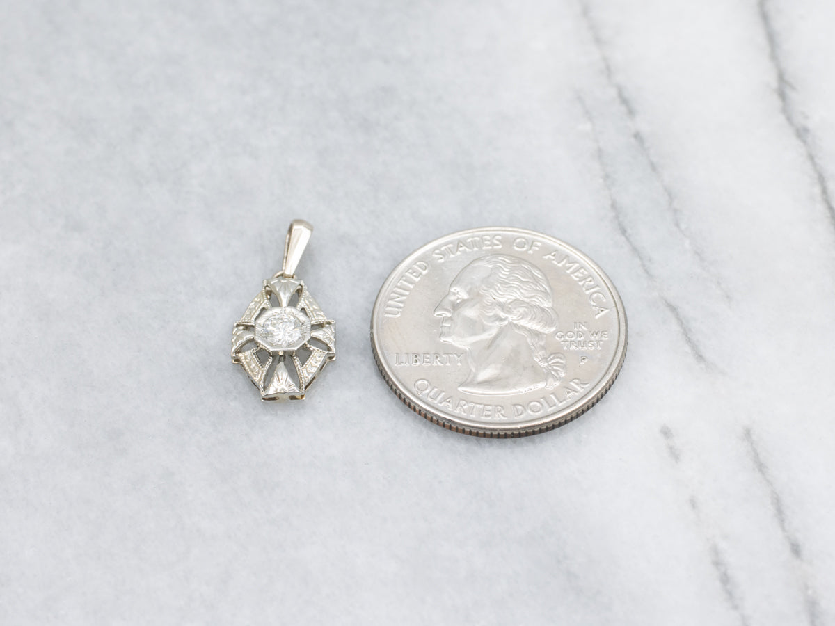 Art Deco Diamond 14K White Gold Stick Pin Conversion Pendant