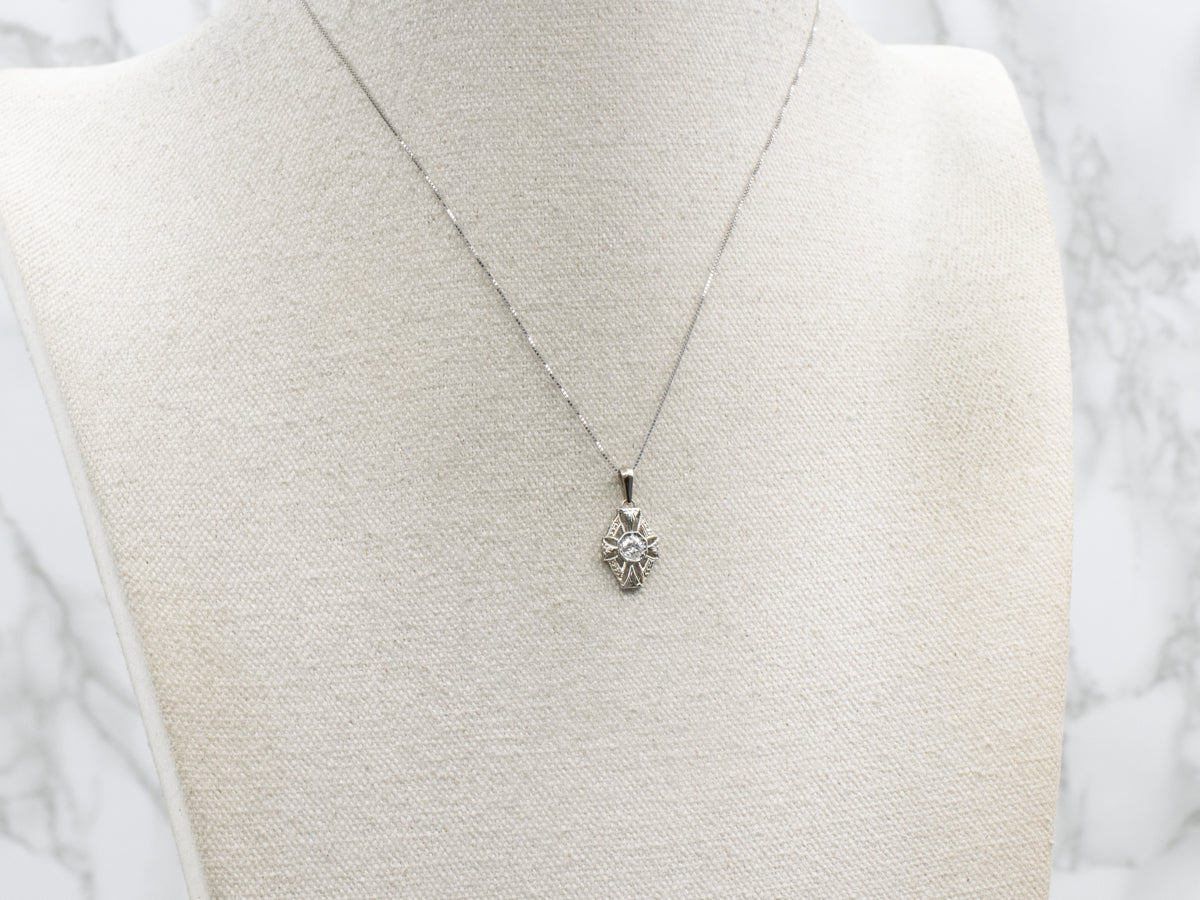 Art Deco Diamond 14K White Gold Stick Pin Conversion Pendant