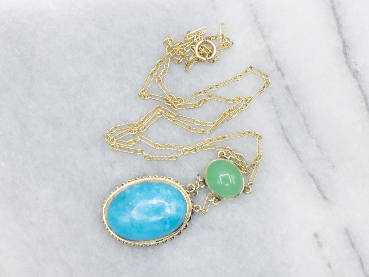 Turquoise Chrysoprase Cabochon and Gold Necklace