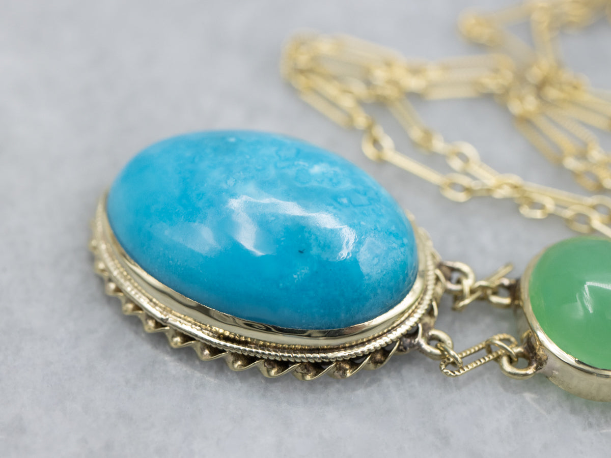 Turquoise Chrysoprase Cabochon and Gold Necklace