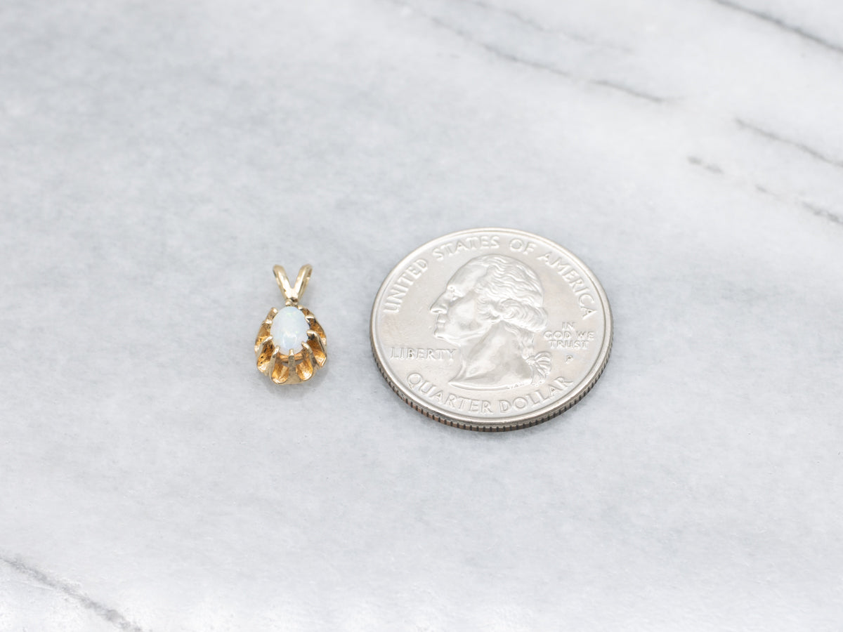 Scalloped Yellow Gold Opal Cabochon Pendant