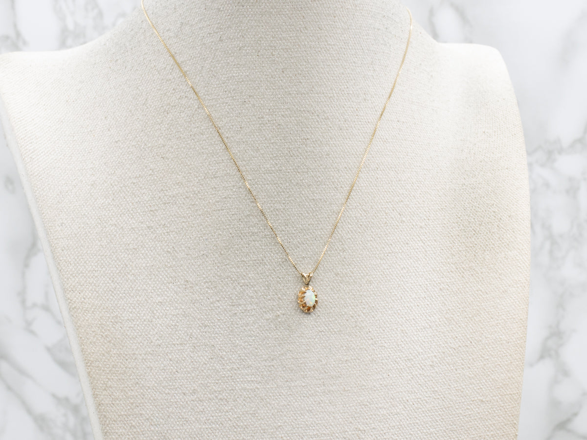 Scalloped Yellow Gold Opal Cabochon Pendant