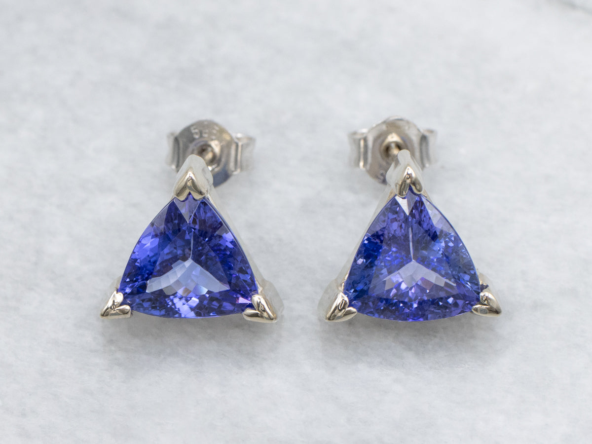 Trillion Cut Tanzanite White Gold Stud Earrings