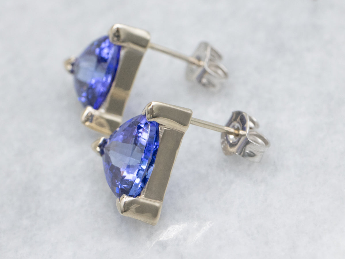Trillion Cut Tanzanite White Gold Stud Earrings