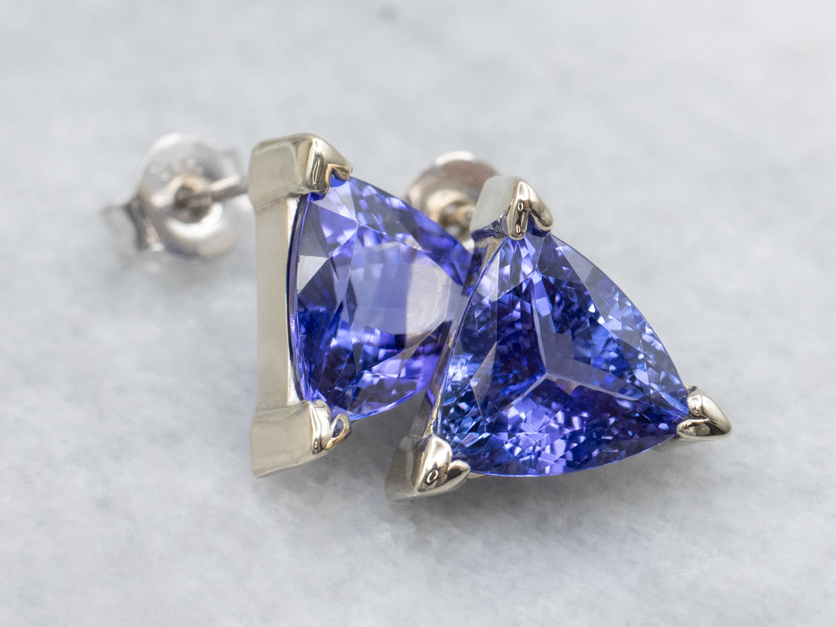Trillion Cut Tanzanite White Gold Stud Earrings
