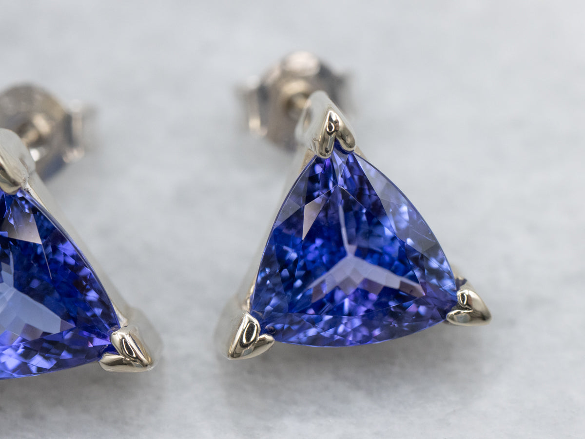 Trillion Cut Tanzanite White Gold Stud Earrings