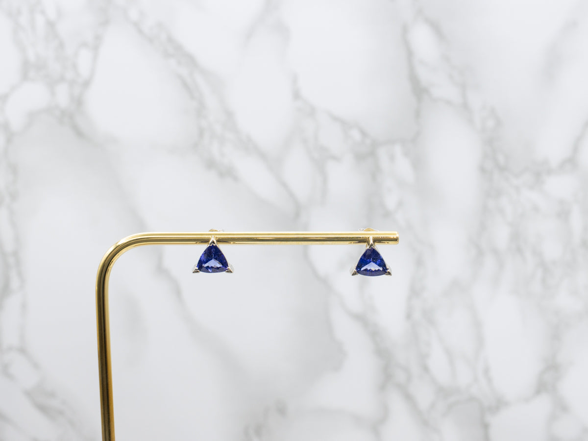 Trillion Cut Tanzanite White Gold Stud Earrings