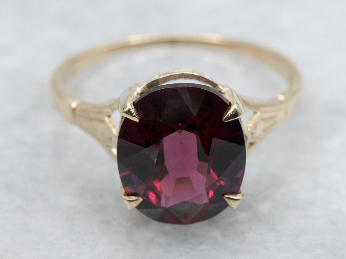 Rhodolite Garnet Yellow Gold Solitaire Ring
