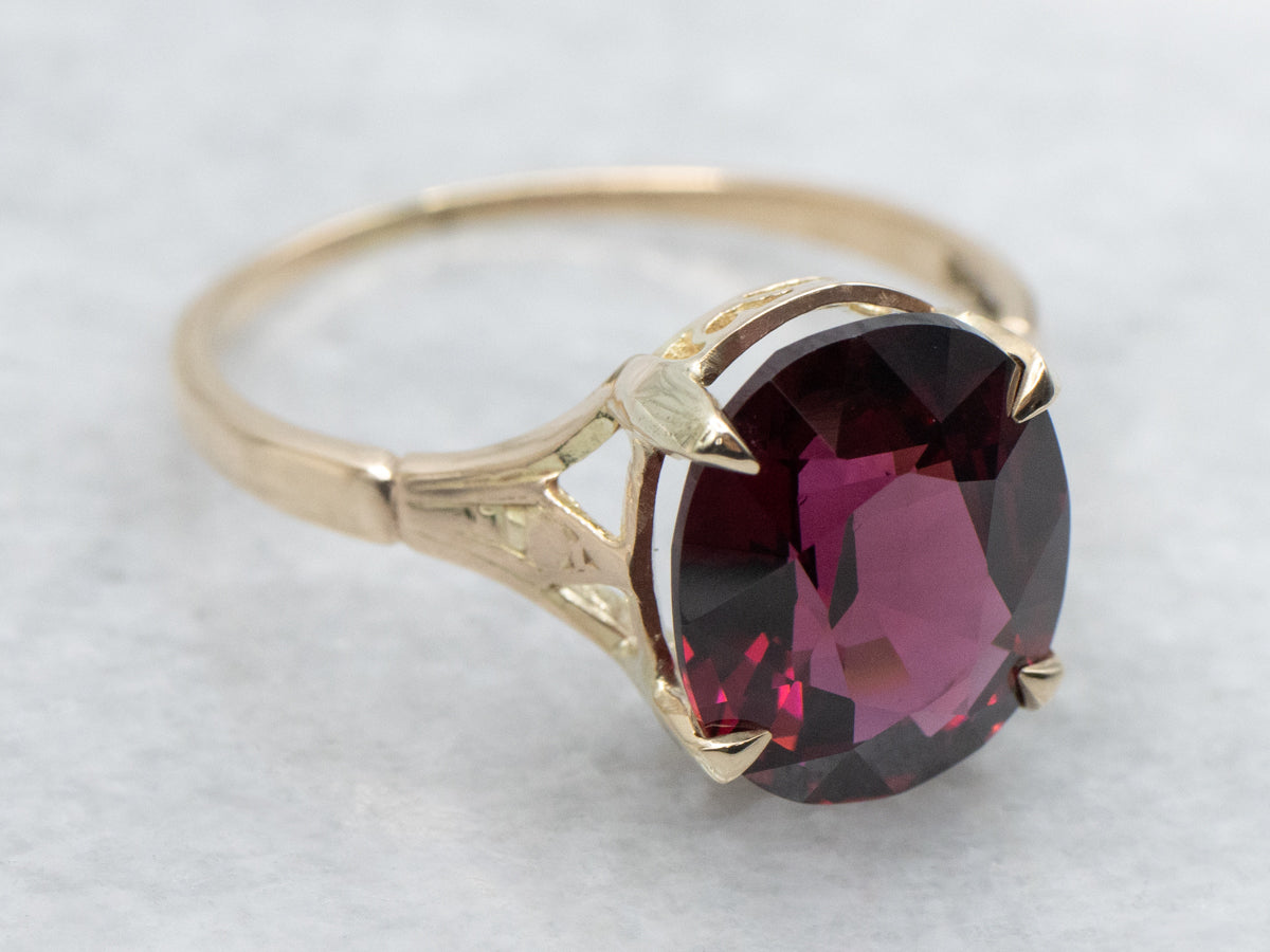 Rhodolite Garnet Yellow Gold Solitaire Ring