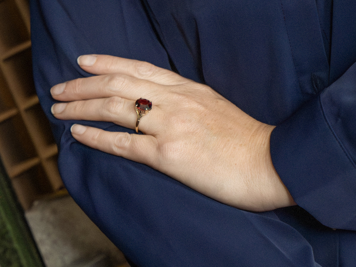 Rhodolite Garnet Yellow Gold Solitaire Ring