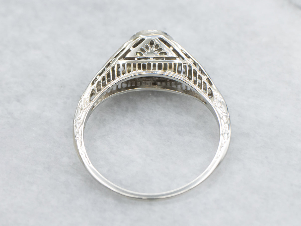 Bezel Set European Cut Diamond Art Deco Filigree Ring