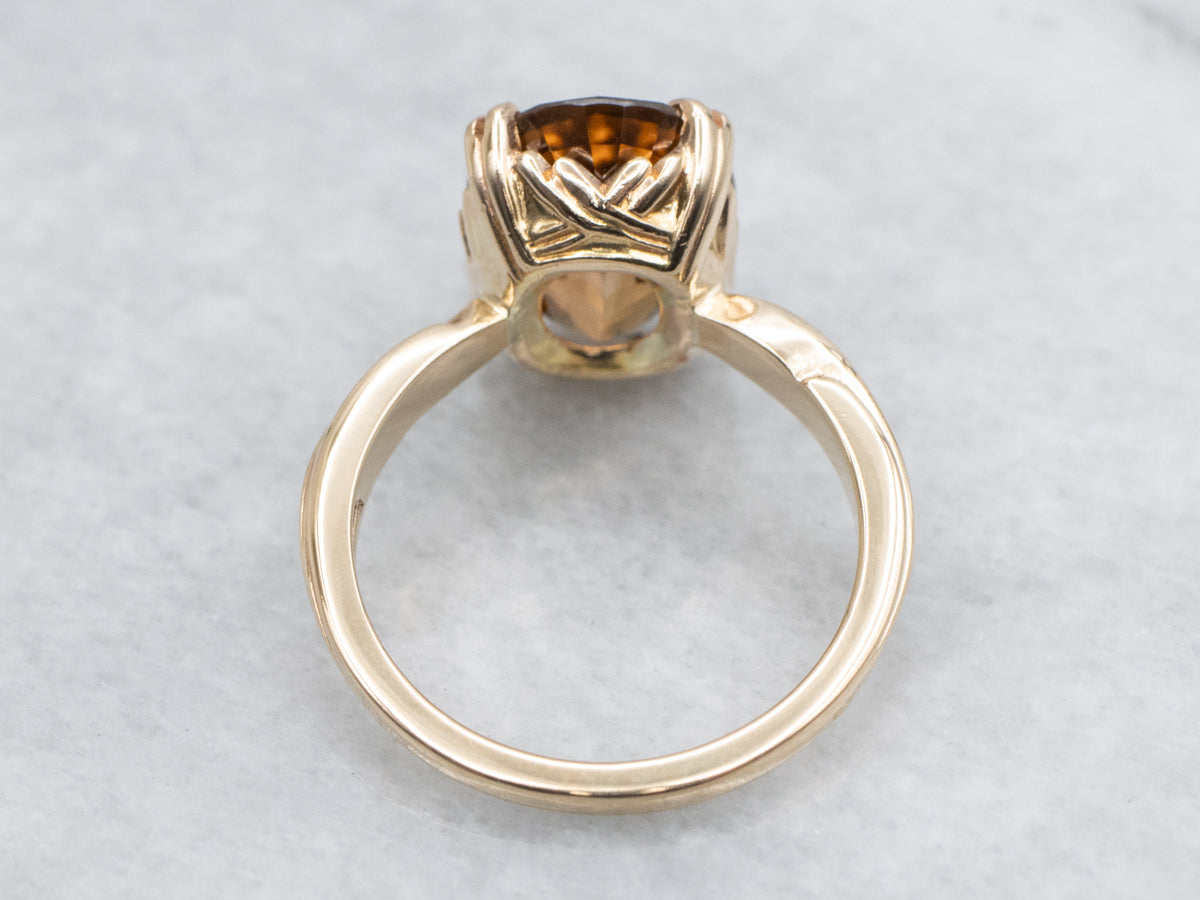 Golden Zircon Twisted Yellow Gold Solitaire Ring