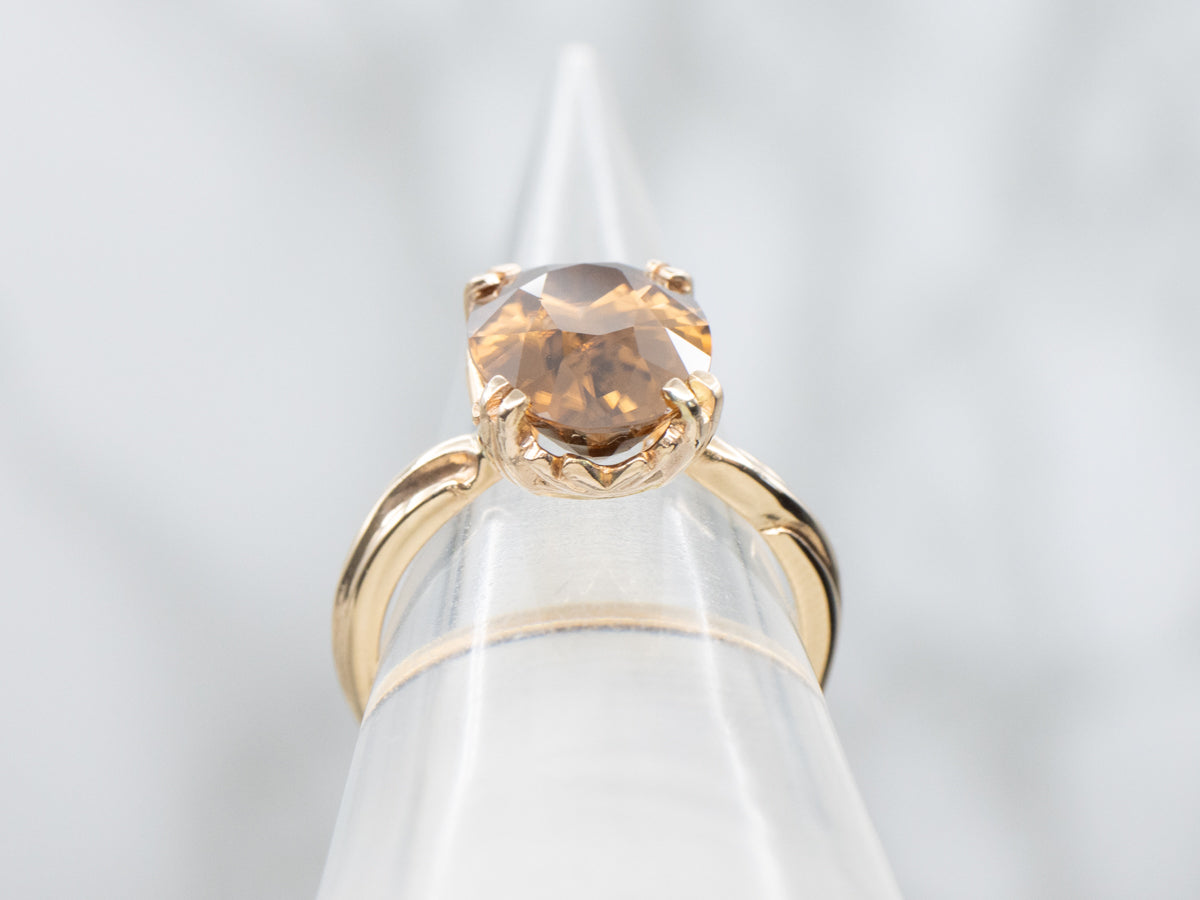 Golden Zircon Twisted Yellow Gold Solitaire Ring