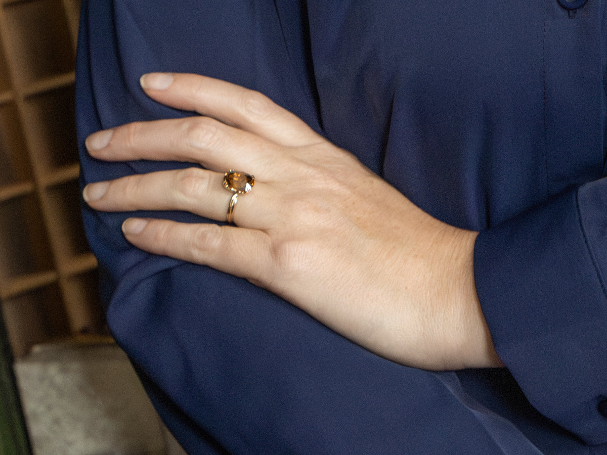 Golden Zircon Twisted Yellow Gold Solitaire Ring