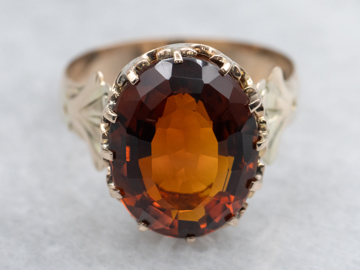 Antique Gold Citrine Solitaire Ring
