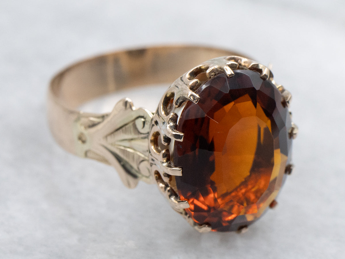 Antique Gold Citrine Solitaire Ring