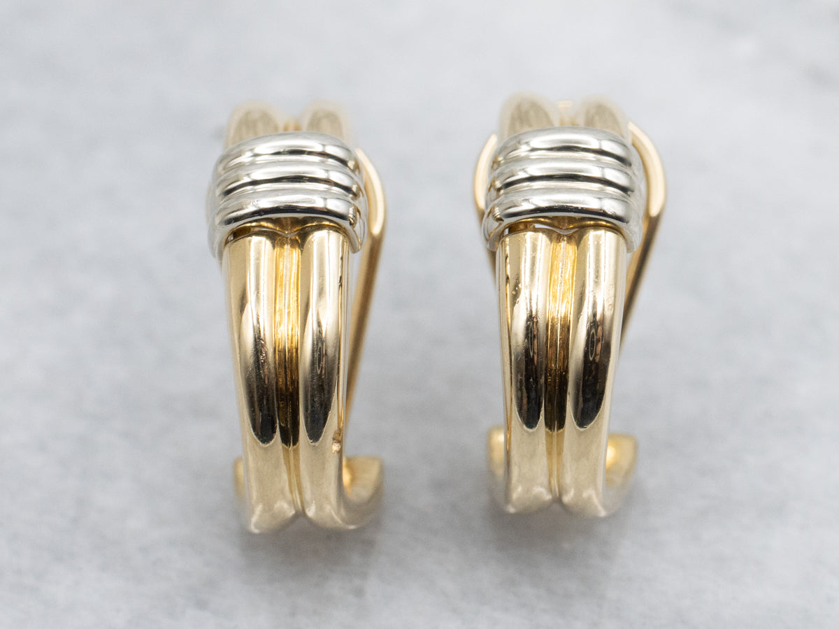 Two Tone 18-Karat Gold Grooved Hoop Earrings