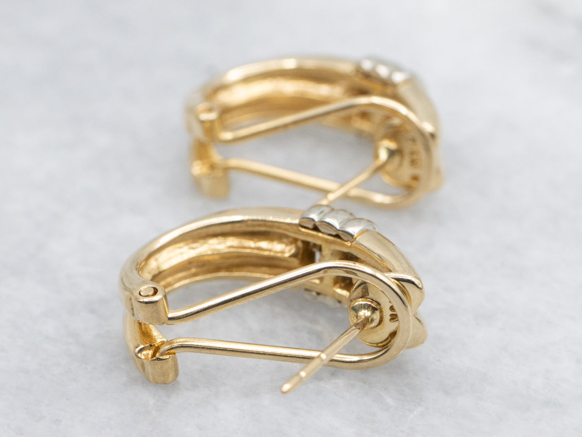 Two Tone 18-Karat Gold Grooved Hoop Earrings