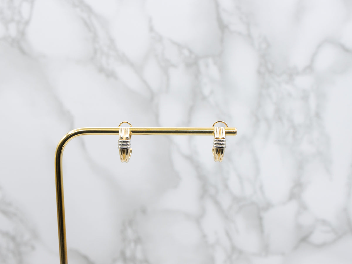 Two Tone 18-Karat Gold Grooved Hoop Earrings