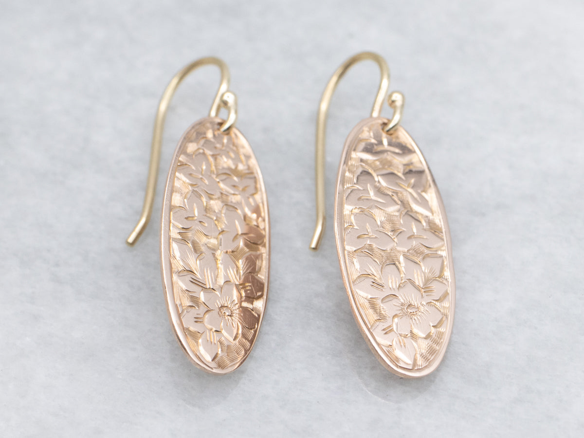 Victorian Gold Floral Cufflink Conversion Drop Earrings