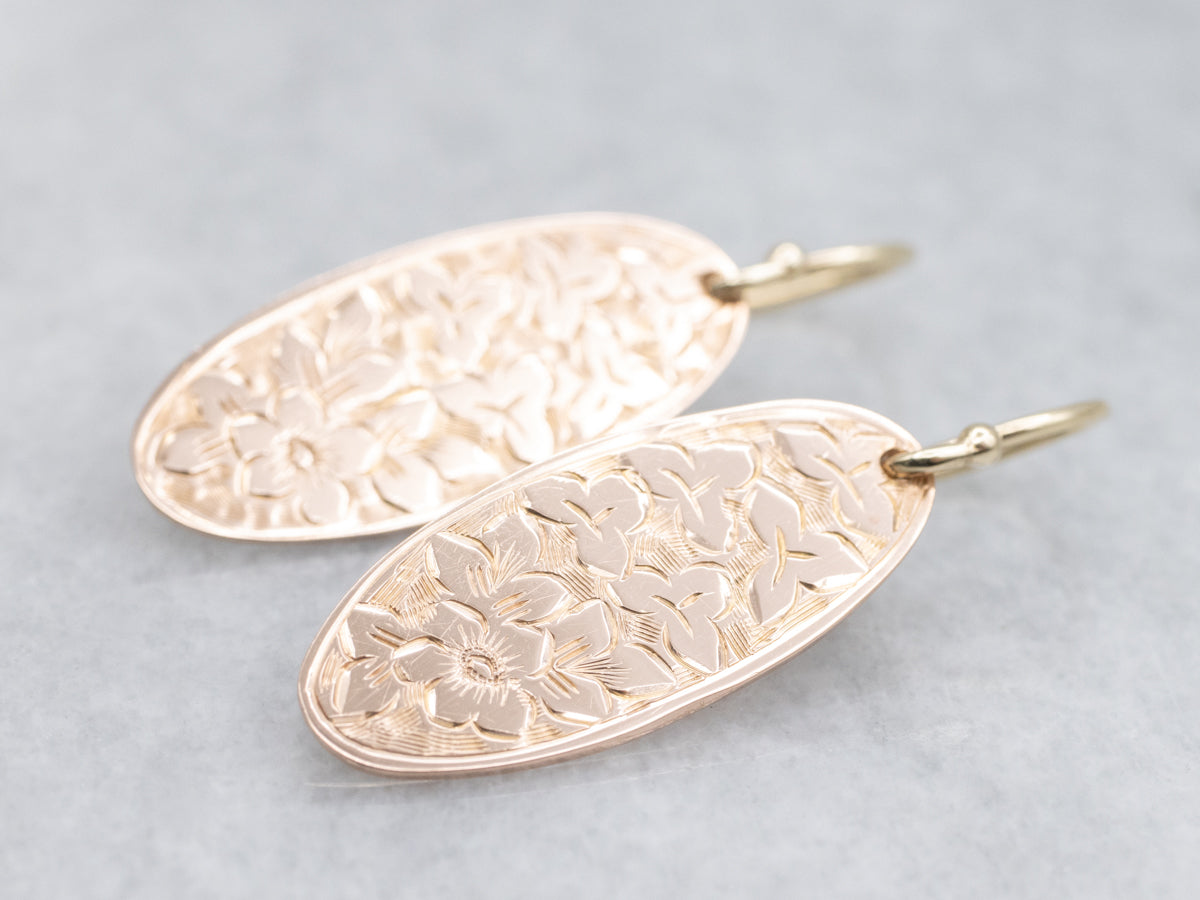 Victorian Gold Floral Cufflink Conversion Drop Earrings