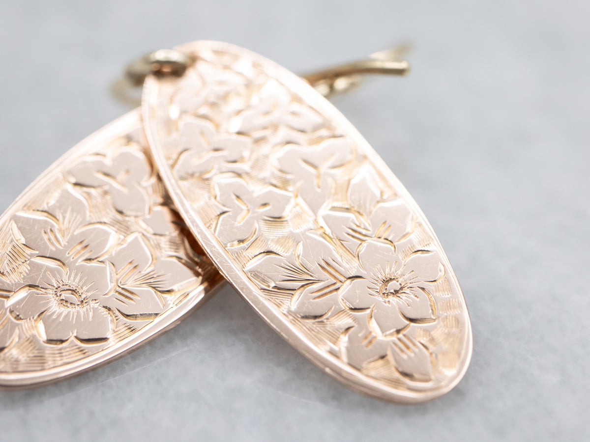 Victorian Gold Floral Cufflink Conversion Drop Earrings