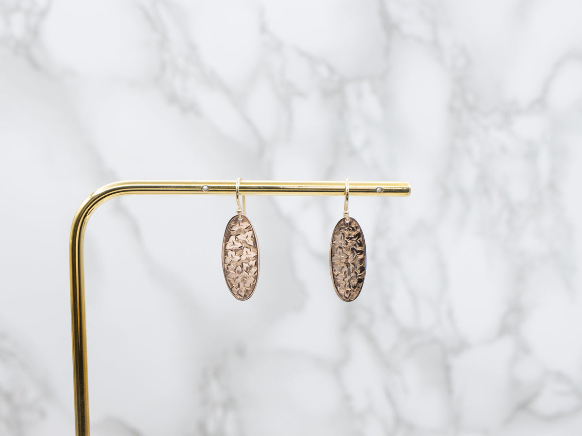 Victorian Gold Floral Cufflink Conversion Drop Earrings