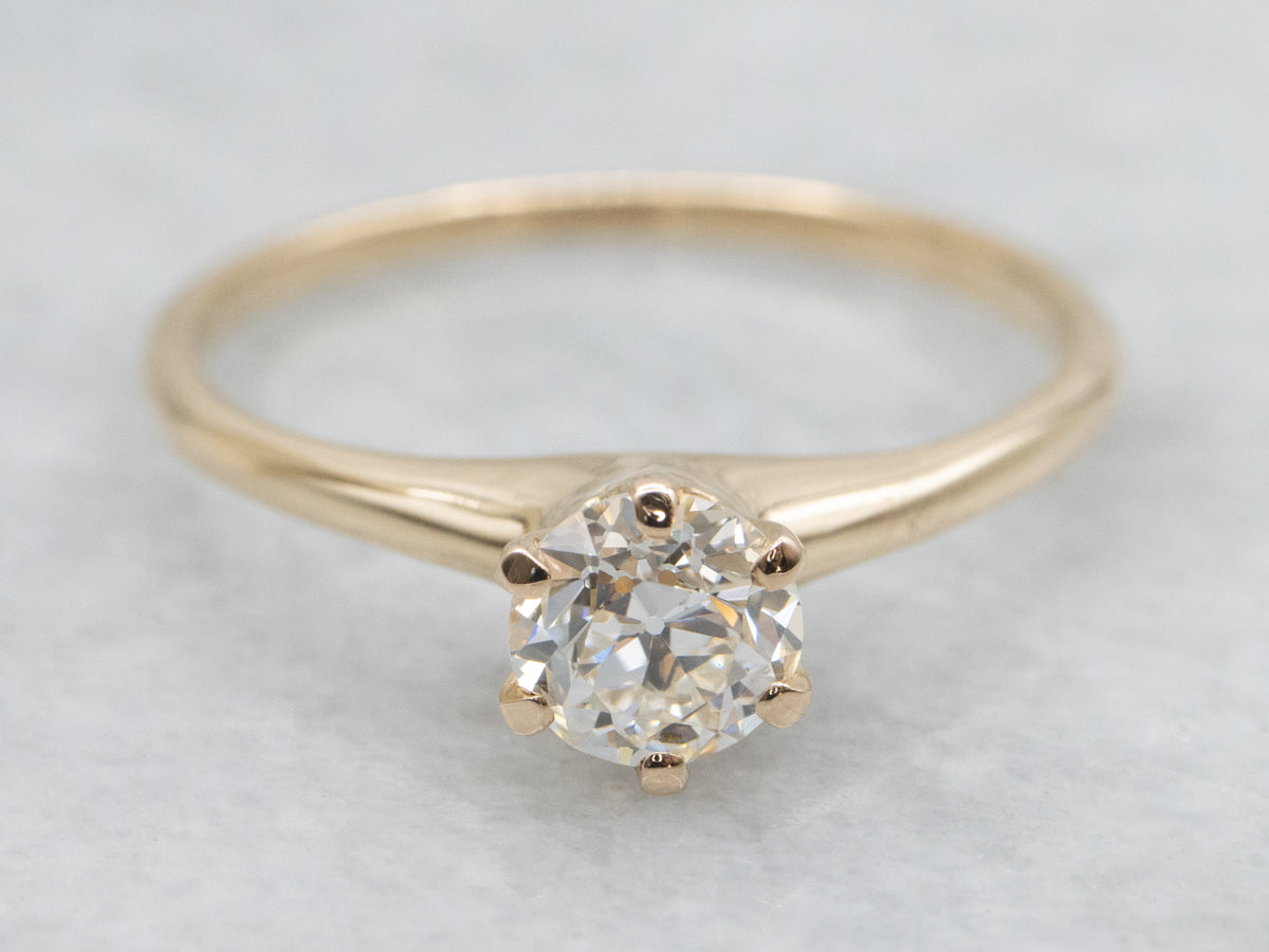 Antique 14-Karat Gold Old Mine Cut Diamond Solitaire Ring