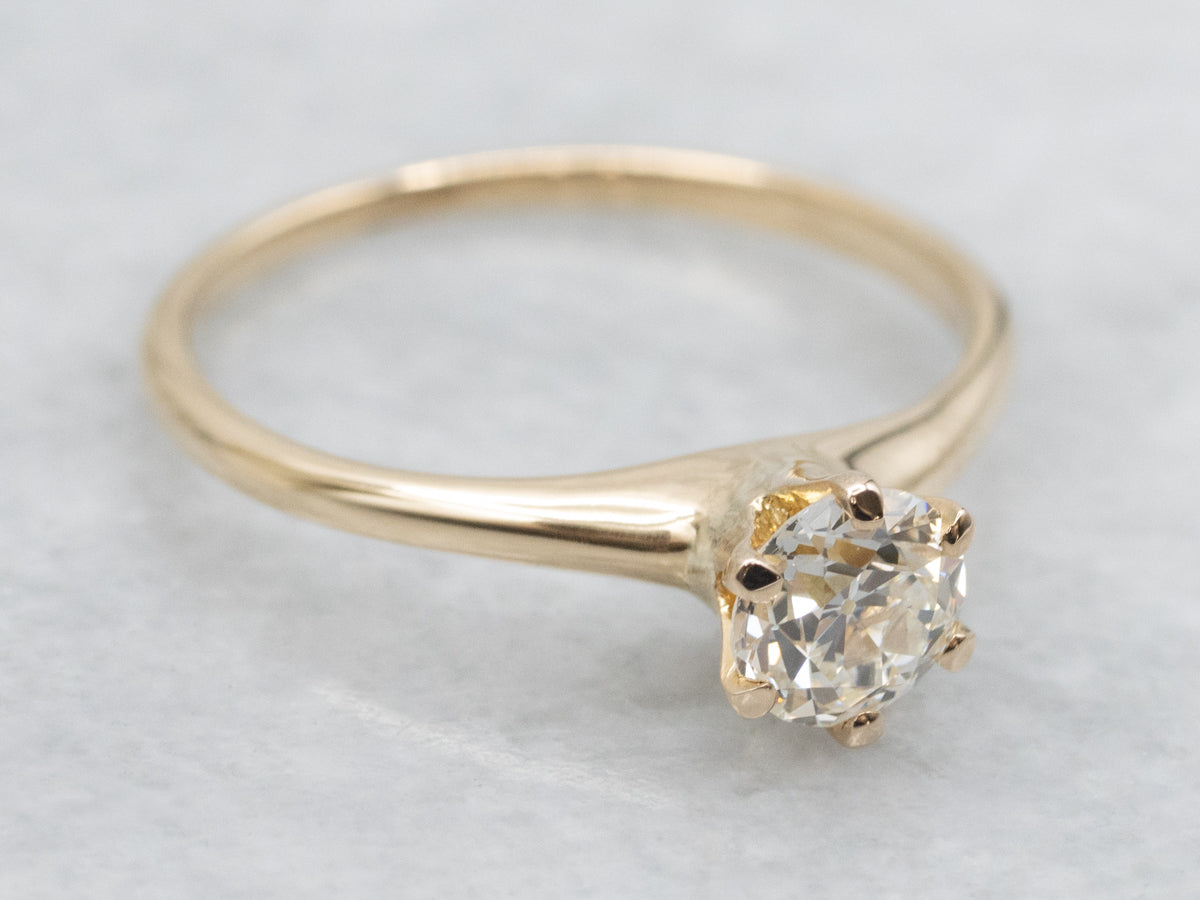 Antique 14-Karat Gold Old Mine Cut Diamond Solitaire Ring