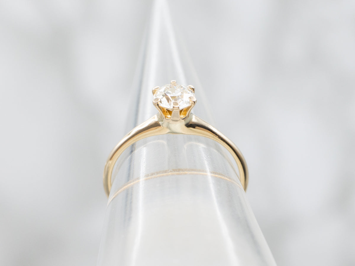 Antique 14-Karat Gold Old Mine Cut Diamond Solitaire Ring