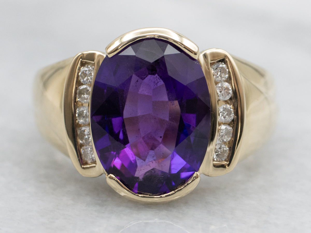 Amethyst and Diamond Yellow Gold Statement Ring