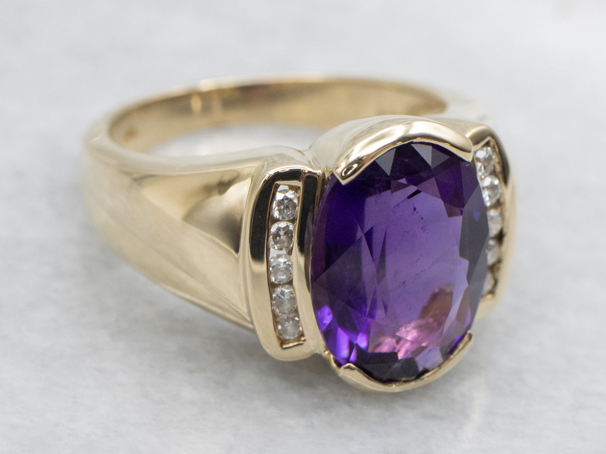 Amethyst and Diamond Yellow Gold Statement Ring