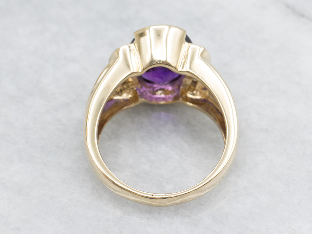 Amethyst and Diamond Yellow Gold Statement Ring