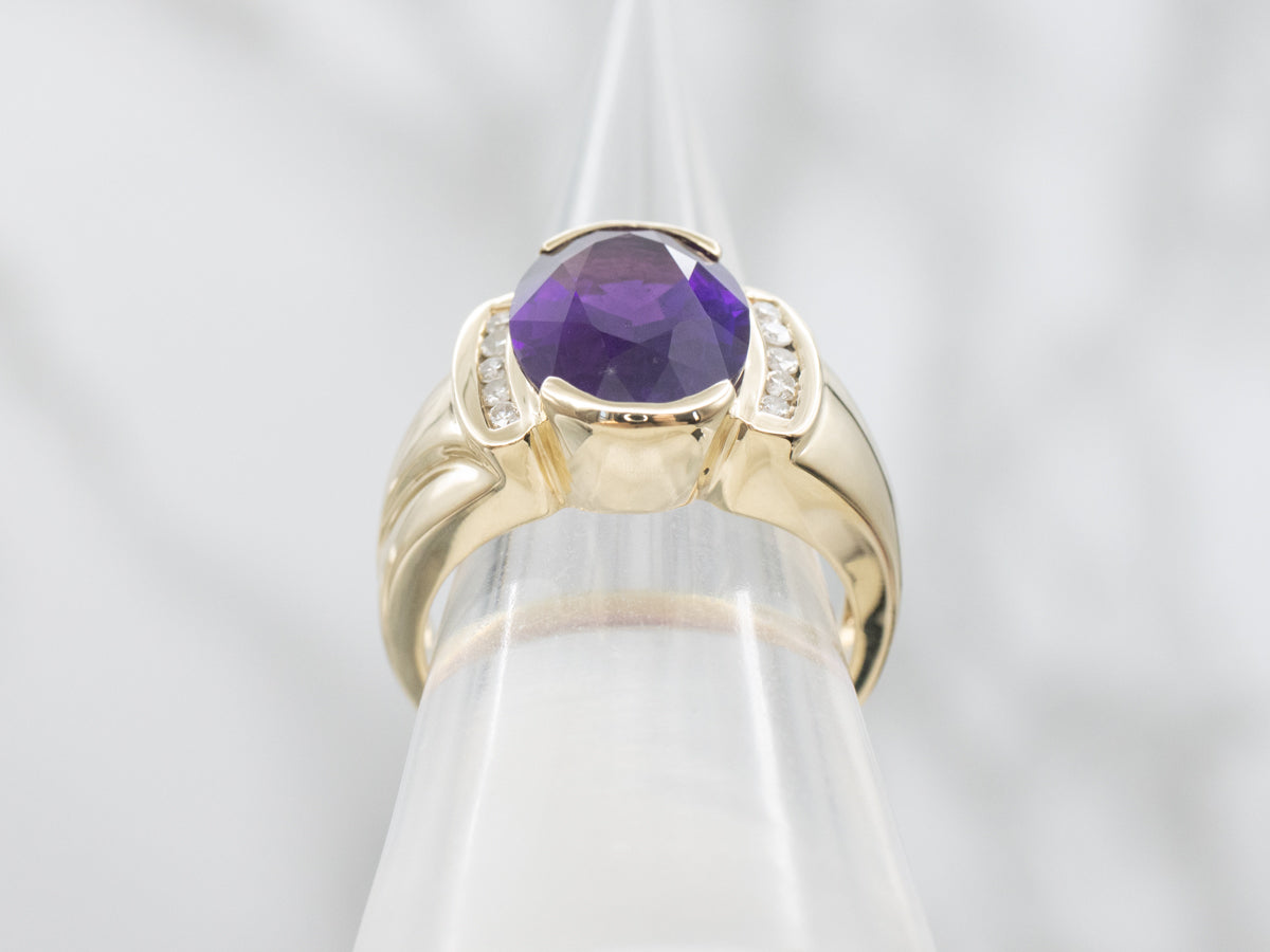 Amethyst and Diamond Yellow Gold Statement Ring