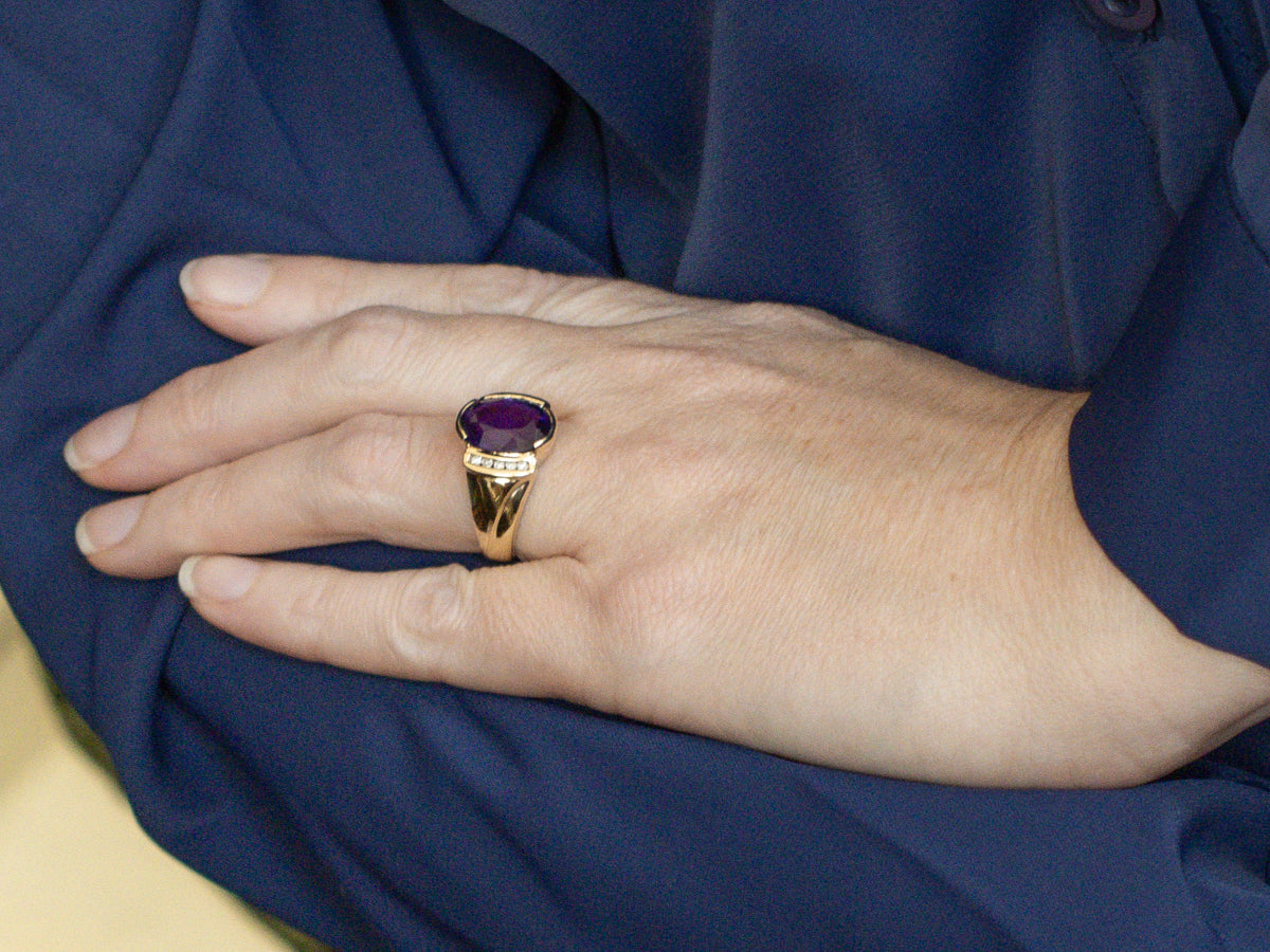 Amethyst and Diamond Yellow Gold Statement Ring