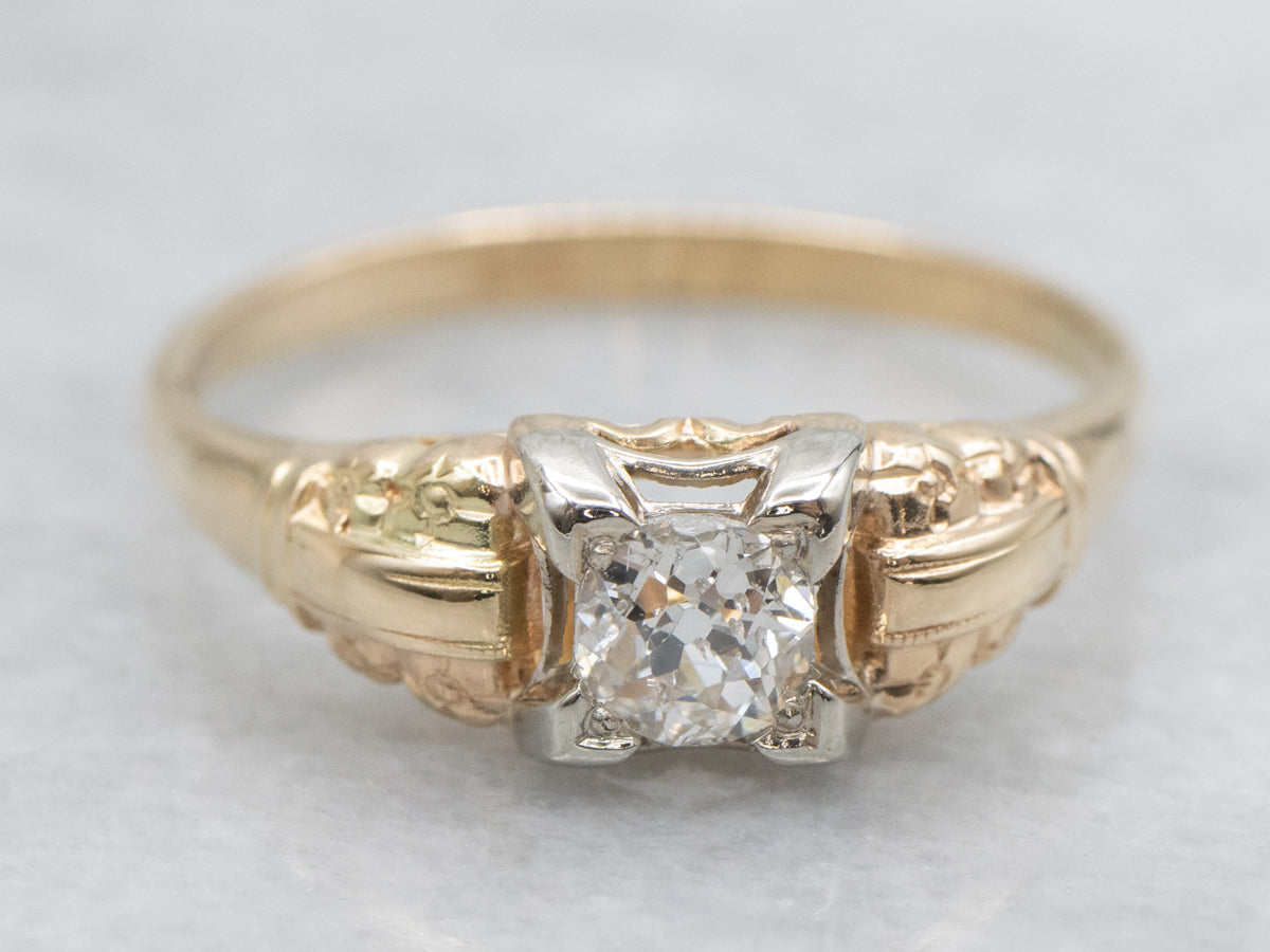 Old Mine Cut Diamond Retro Era Engagement Ring