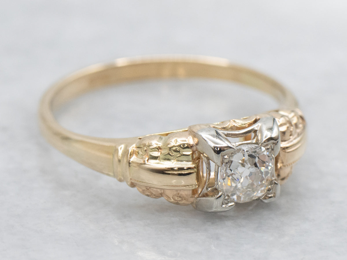 Old Mine Cut Diamond Retro Era Engagement Ring